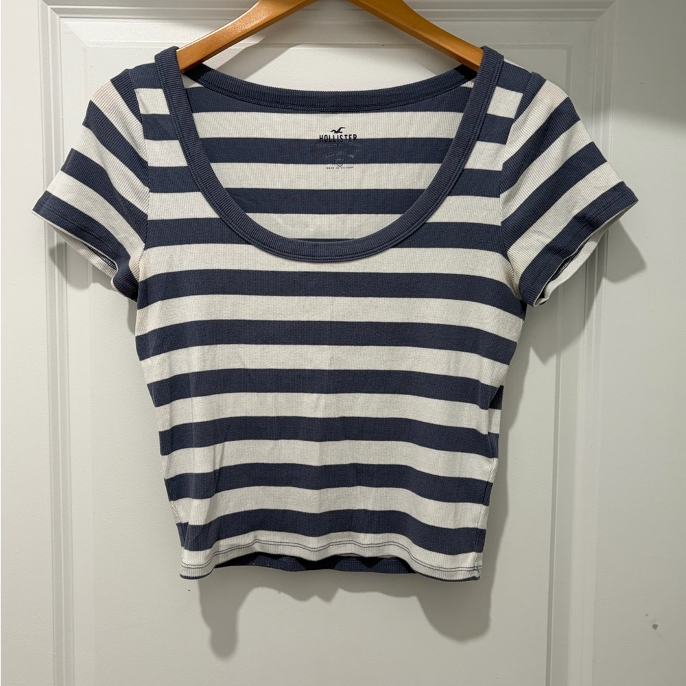 Hollister Navy & White Horizontal Stripe Scoop Crop Top